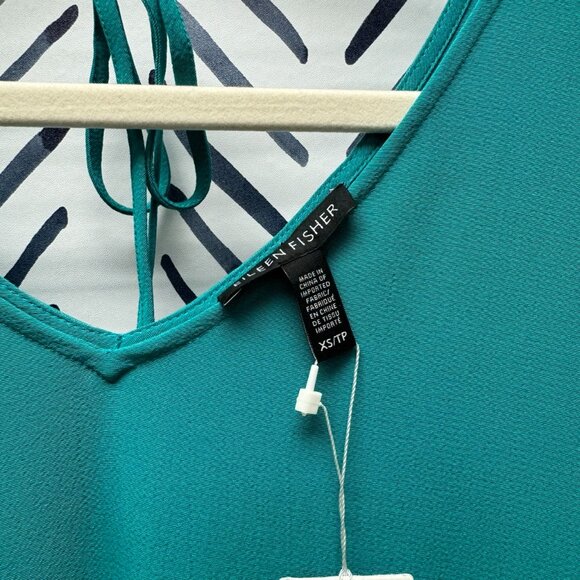 NWT $268 Eileen Fisher Turquoise Dress with Dropped Waist - XS - Picture 4 of 5